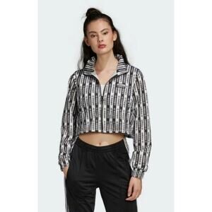 Adidas Women's Logo Half Zip Pullover Black White Sz M Cropped Athleisure